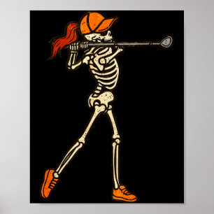 Halloween Women Golf Skeleton Funny Golf Halloween Poster