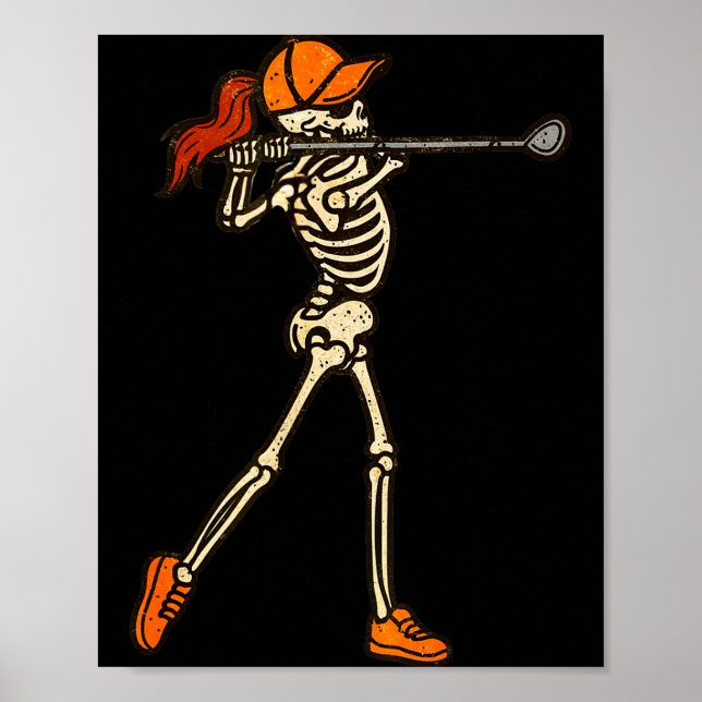 Halloween Women Golf Skeleton Funny Golf Halloween Poster (Front)