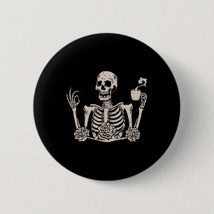 Halloween Women Men Funny Skeleton Drinking Coffee 6 Cm Round Badge