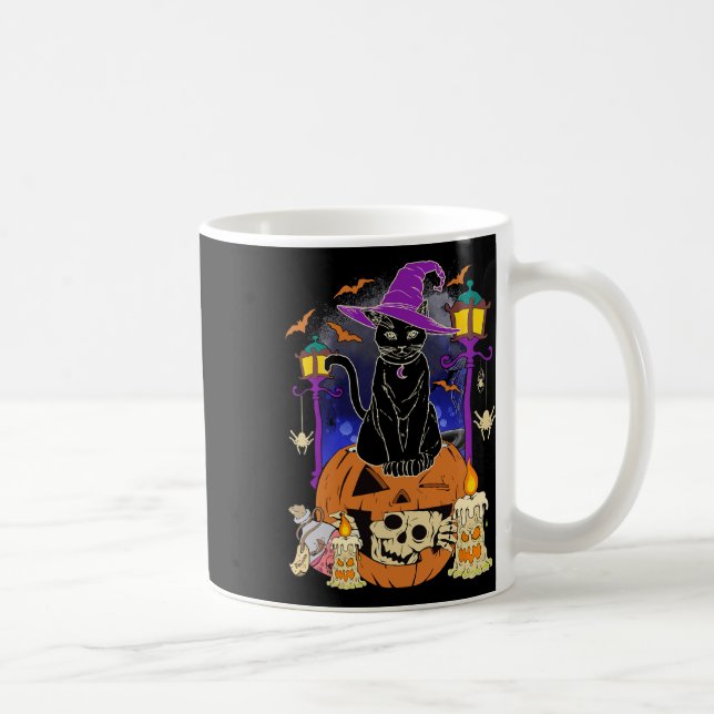 Halloween Women Men Kids Halloween Black Cat Pumpk Coffee Mug (Right)