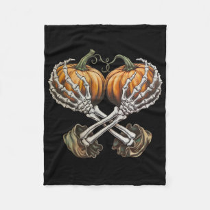 Halloween Women's S Breast Skeleton Hand Pumpkin  Fleece Blanket