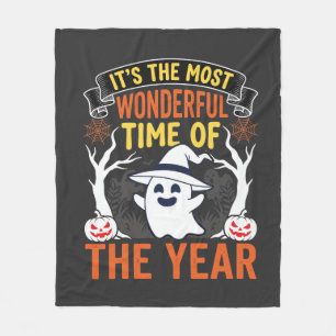 Halloween Wonderful Time Ghost and Pumpkin Vintage Fleece Blanket