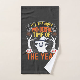 Halloween Wonderful Time Ghost and Pumpkin Vintage Hand Towel