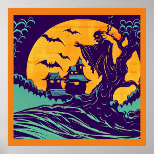 Halloween - Woodcut Style 2 Poster