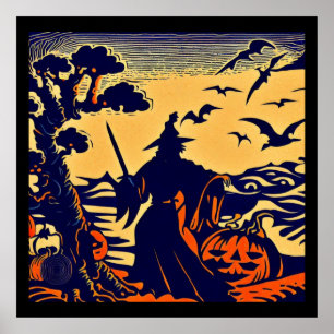 Halloween - Woodcut Style 5 Poster