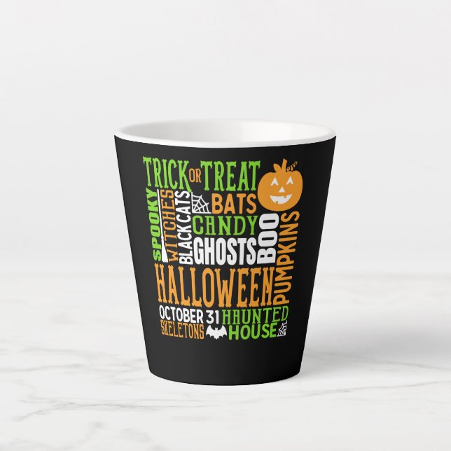 Halloween Word Jumble Colourful Cute Spider Pumpki Latte Mug (Front)