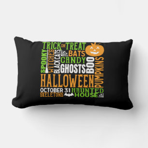 Halloween Word Jumble Colourful Cute Spider Pumpki Lumbar Cushion