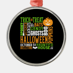 Halloween Word Jumble Colourful Cute Spider Pumpki Metal Ornament