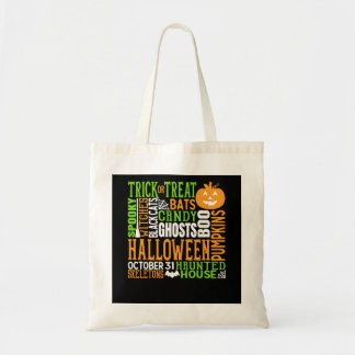 Halloween Word Jumble Colourful Cute Spider Pumpki Tote Bag