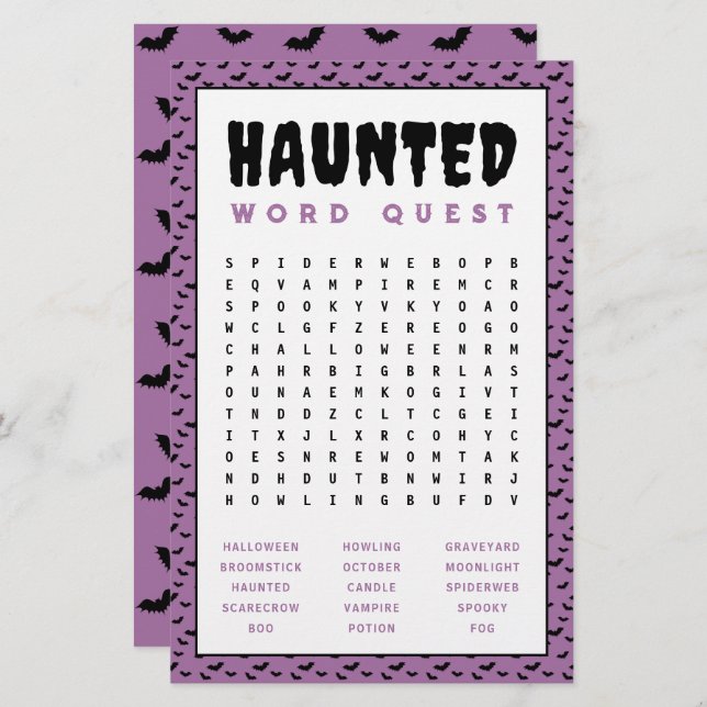 Halloween Word Search Game | Haunted Word Games Stationery (Front/Back)