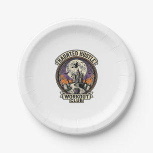 Halloween Workout Shirt Haunted Hustle Engraving A Paper Plate