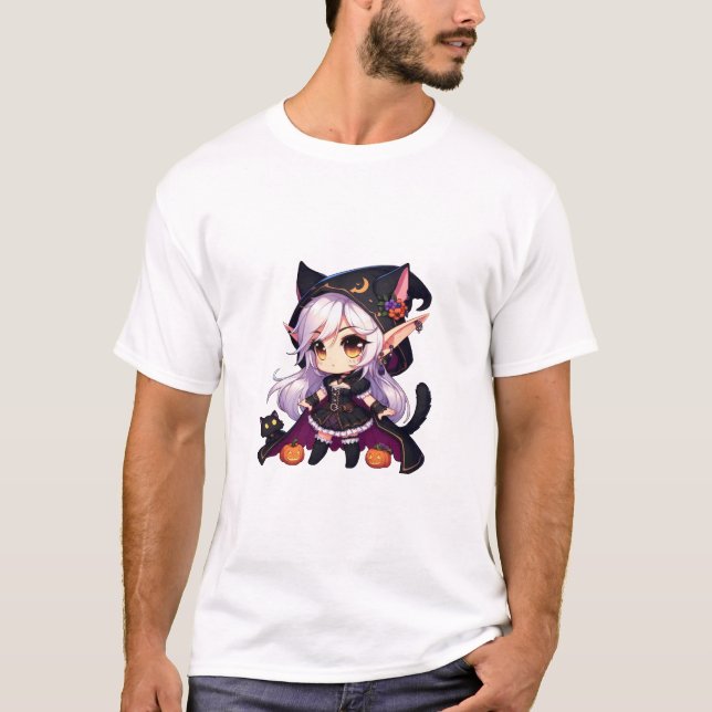 Halloween WOW Style Chibi Elf Catgirl T-Shirt (Front)