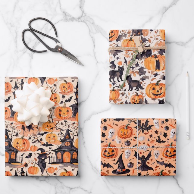 Halloween Wrapping Paper Flat Sheet Set of 3 (Front)
