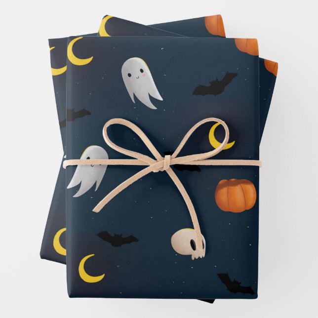 Halloween Wrapping Paper Flat Sheet Set of 3 (In situ)