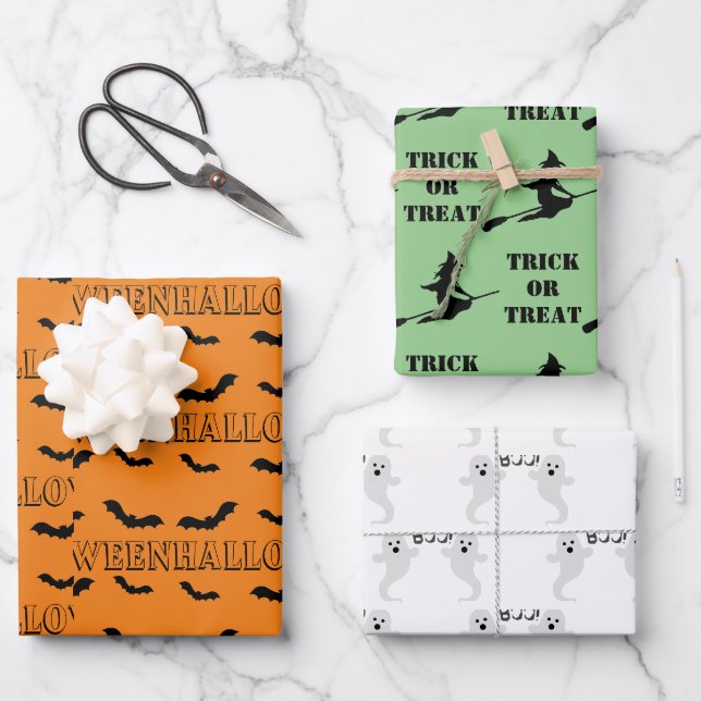 Halloween Wrapping Paper Flat Sheet Set of 3 (Front)