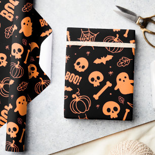 Halloween Wrapping Paper Kids Cute Orange Black