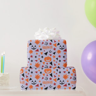 Halloween Wrapping Paper: Pumpkin, Leaves, Stars Paper