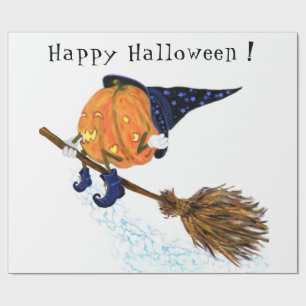 Halloween Wrapping Paper Witch Pumpkin Flying