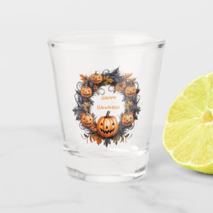 Halloween wreath Happy Halloween Shot Glass