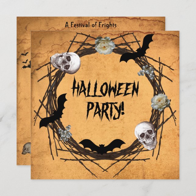 Halloween Wreath on Grunge Background Invitation (Front/Back)