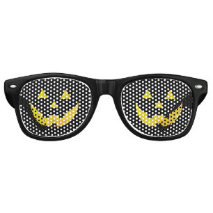 Halloween yellow Jack o lantern pumpkin face funny Retro Sunglasses