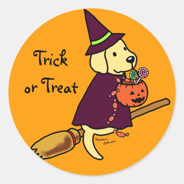 Halloween Yellow Labrador Cartoon 1 Classic Round Sticker (Front)