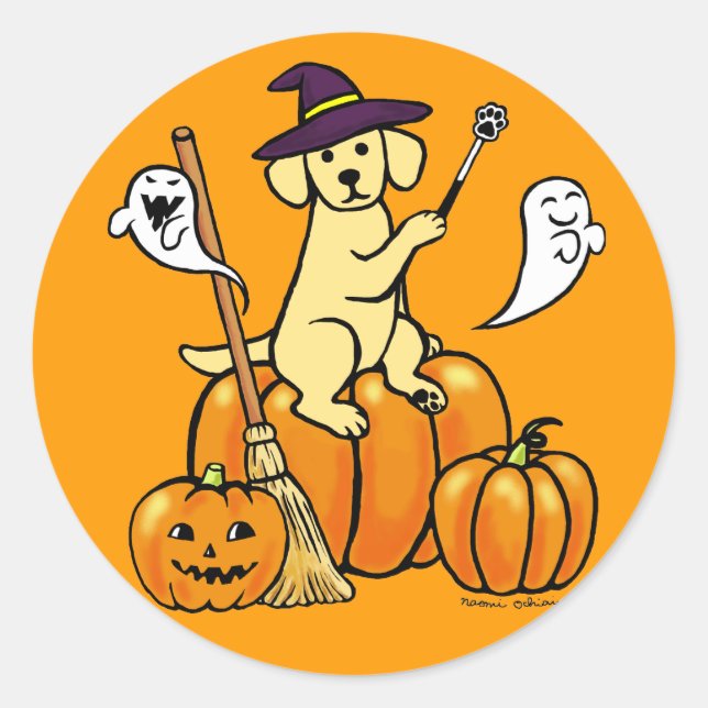 Halloween Yellow Labrador Cartoon 2 Classic Round Sticker (Front)