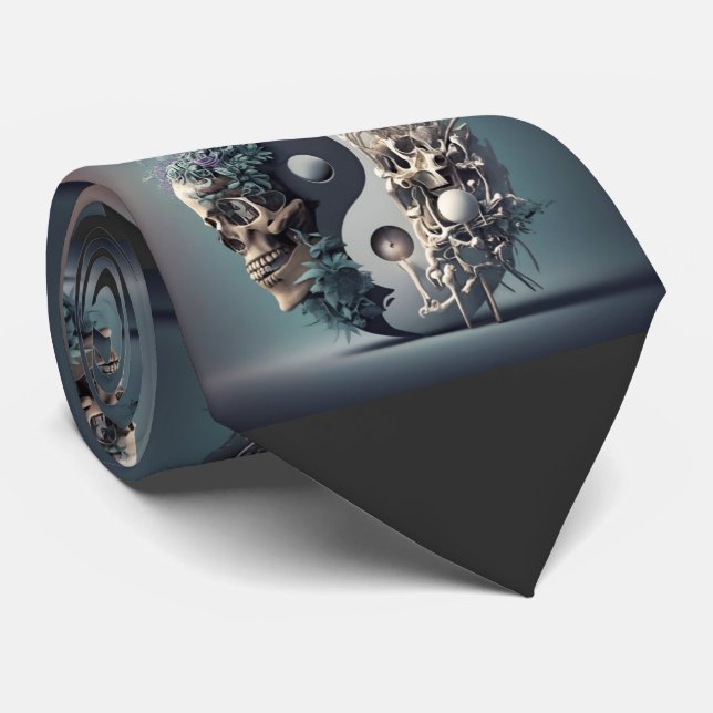 Halloween Yin-Yang Skeleton Fusion Tie (Rolled)