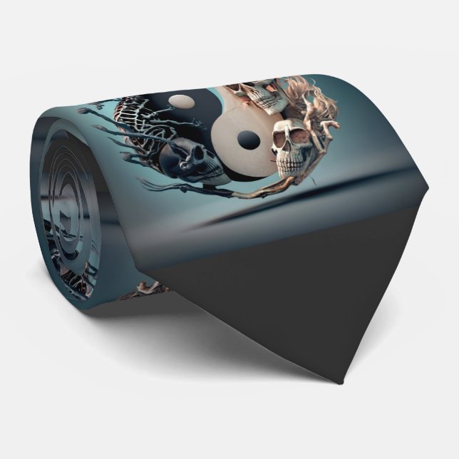 Halloween YinYang Skeleton Art Tie (Rolled)
