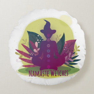 Halloween Yoga Namaste Witches Round Cushion