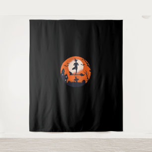 Halloween Yoga Witch Cat Boy Girl Men Women Tapestry