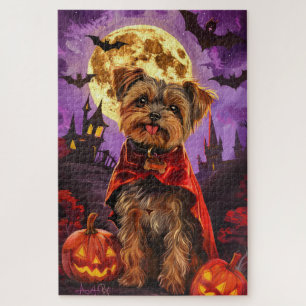 Halloween Yorkipoo Vampire Pumpkins Scary Jigsaw Puzzle