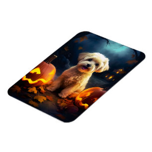 Halloween Yorkipoo With Pumpkins Scary Magnet