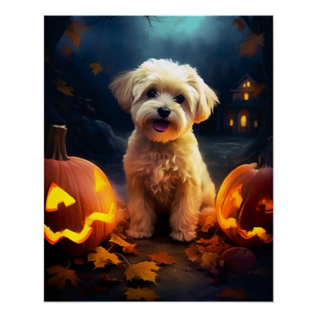 Halloween Yorkipoo With Pumpkins Scary Poster (Front)