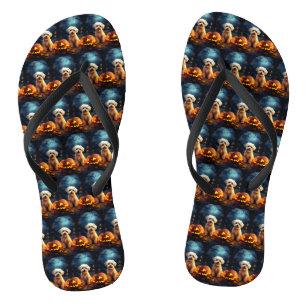 Halloween Yorkipoo With Pumpkins Scary Thongs