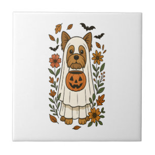 Halloween Yorkshire Terrier Flowers Halloween Ceramic Tile