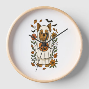 Halloween Yorkshire Terrier Flowers Halloween Clock