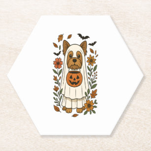 Halloween Yorkshire Terrier Flowers Halloween Paper Coaster