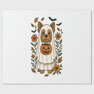 Halloween Yorkshire Terrier Flowers Halloween Wrapping Paper