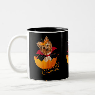 Halloween Yorkshire terrier pumpkin Two-Tone Coffee Mug