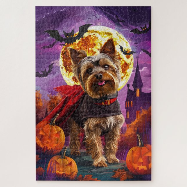 Halloween Yorkshire Terrier Vampire Pumpkins Scary Jigsaw Puzzle (Vertical)