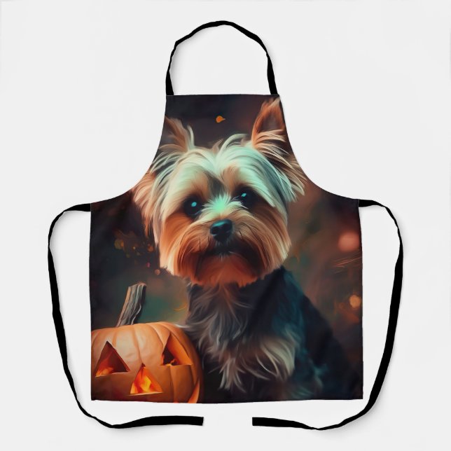 Halloween Yorkshire Terrier With Pumpkins Scary Apron (Front)