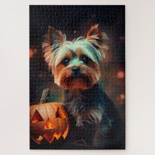 Halloween Yorkshire Terrier With Pumpkins Scary Jigsaw Puzzle