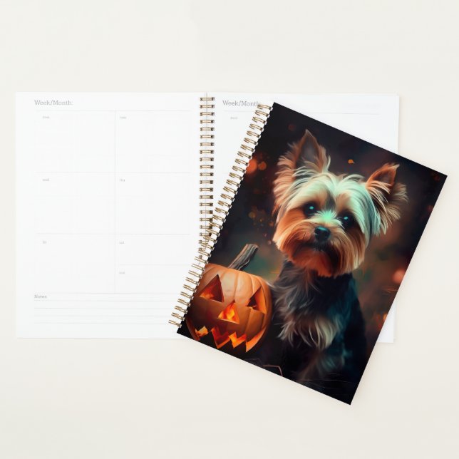 Halloween Yorkshire Terrier With Pumpkins Scary Planner (Display)