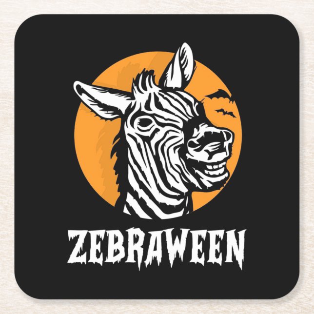 Halloween Zebra Square Paper Coaster (Front)