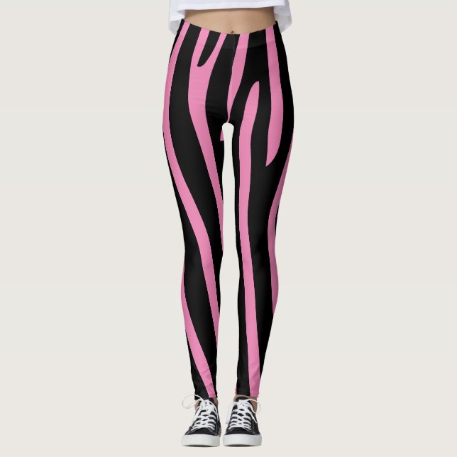 Halloween Zebra Stripes Black & Pink Leggings (Front)