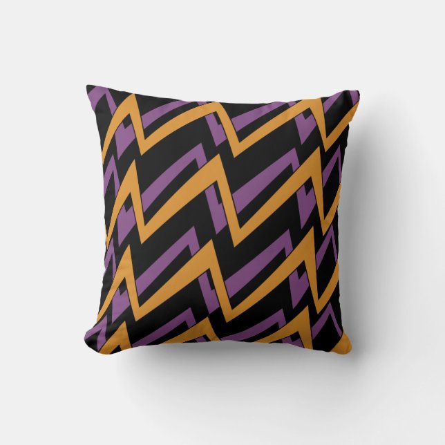 Halloween Zig Zags Orange Purple   Cushion (Front)