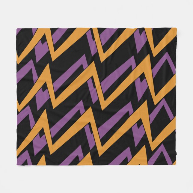 Halloween Zig Zags Orange Purple  Fleece Blanket (Front (Horizontal))