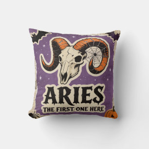 Halloween Zodiac Aries Skeleton Birthday Gift Cushion
