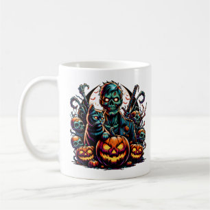 Halloween Zombie and Cat Coffee Mug
